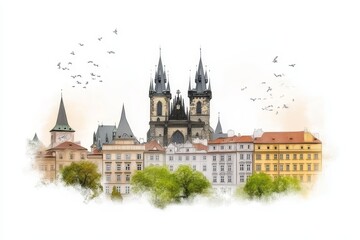 Fototapeta premium The Historic Charm of Prague: A Cityscape - Prague's iconic architecture, cobblestone streets, romantic atmosphere, rich history, and vibrant culture. A symbol of European heritage.
