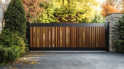 Charming Rustic Wooden Gate Framed by a Sturdy Weathered Stone Wall Surrounded by Lush Greenery Evoking a Sense of Tranquility and Timeless Beauty in a Peaceful Outdoor Setting