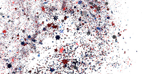 Festive background with confetti in the shape of stars in the color of the American flag. US independence day.