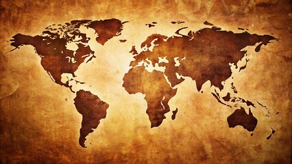 Fototapeta premium Silhouette of Vintage World Map, America Centered, Brown Tones - Stock Photo