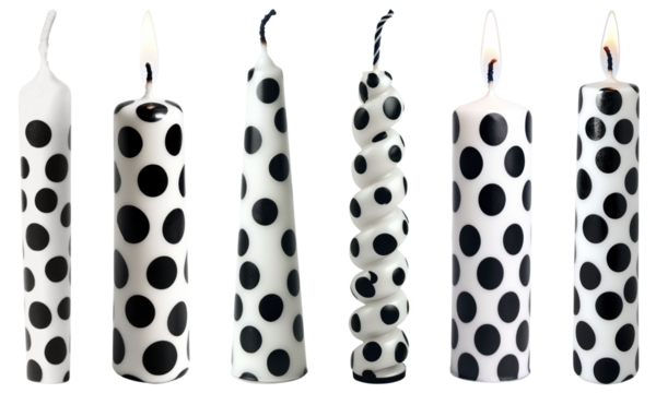 PNG Polka dot decorative candles set, element set on transparent background
