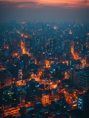 Fototapeta premium Urban nightlife in a bustling city aerial view vibrant urban environment twilight atmosphere