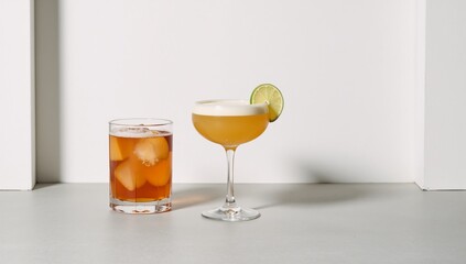 Concrete-surfaced summer cocktails against a crisp white backdrop
