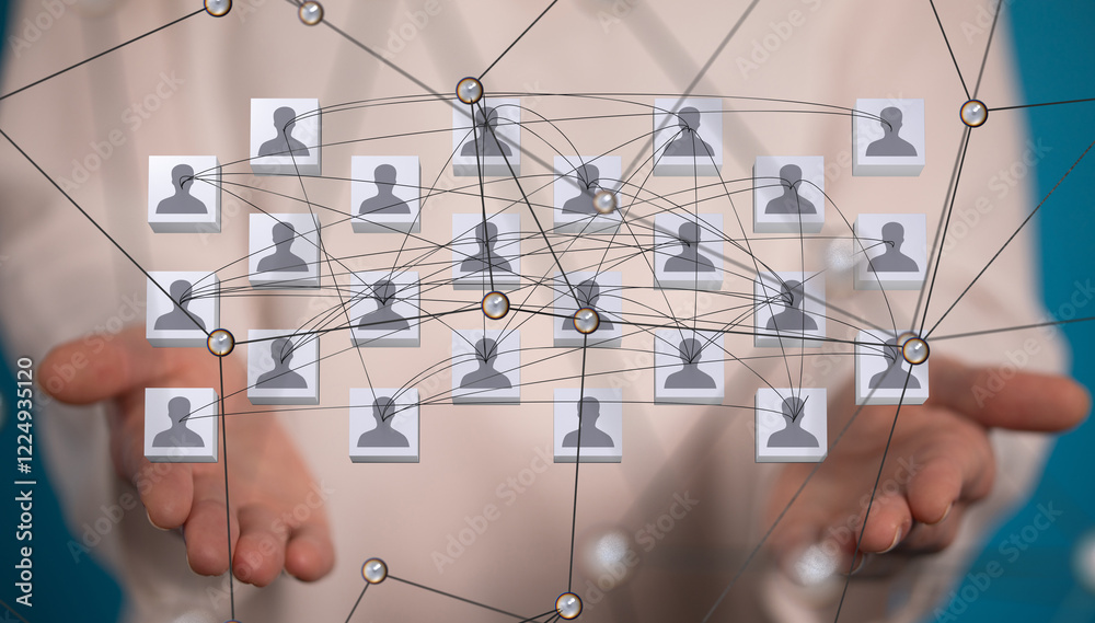 Poster Global network. Blockchain. 3D illustration. Neural networks and artificial intelligence. Abstract