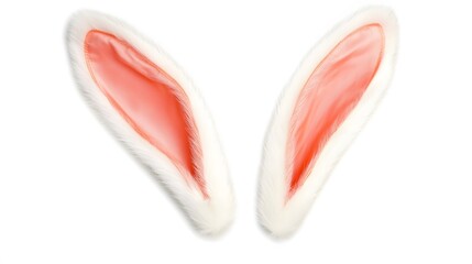 Fototapeta premium Fluffy white bunny ears with pink insides, isolated on white background.