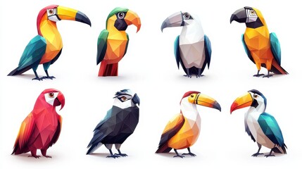 Fototapeta premium Vibrant parrots and toucans in colorful display tropical forest digital art wildlife close-up nature's beauty