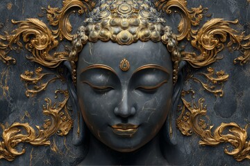 Serene Buddha sculpture with ornate golden accents.