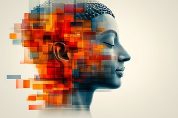 Serene digital portrait of a Buddha-like figure.