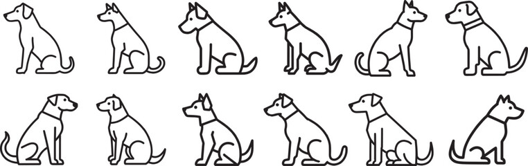 Dog set silhouette black vector on white background, animal silhouettes, vector silhouettes of a dog, Silhouettes of dog breeds, Collection of dog silhouettes, vector hand drawn animals silhouette set