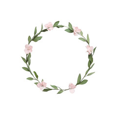 Fototapeta premium A beautiful wreath design with pink flowers and green leaves, perfect for decoration., isolated on a transparent background.
