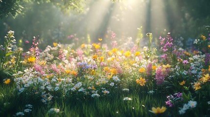 Vibrant Wildflower Field in Sunlight
