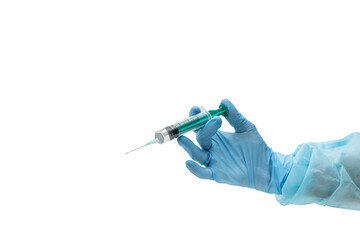 Doctor's Hand in Latex Glove Holding a Syringe at an Angle - Transparent PNG
