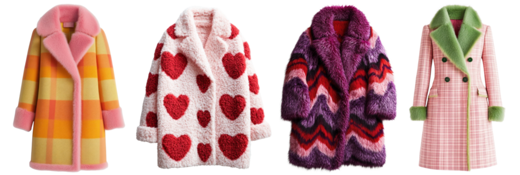 PNG Colorful, cozy, stylish, patterned coats, element set on transparent background