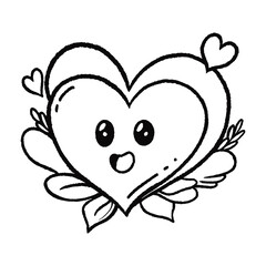 Love Valentine Days Heart Kawaii, Art Vector, hand drawn, hand drawing, vector, emoticon, icon, coloring, illustration