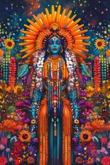 Obraz premium Vibrant goddess amidst a blooming paradise.