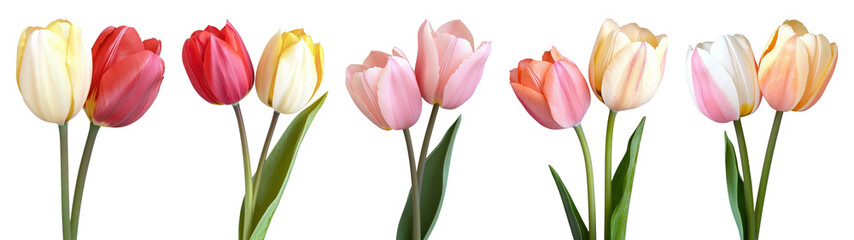 PNG Vibrant tulips in bloom, element set on transparent background © Rawpixel.com