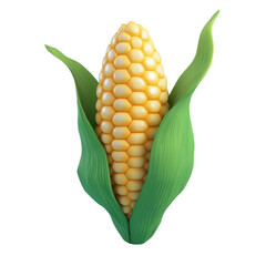 Obraz premium A close-up view of a fresh yellow corn cob with green husks, showcasing its vibrant texture., isolated on a transparent background.