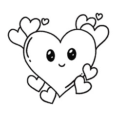 Love Valentine Days Heart Kawaii, Art Vector, hand drawn, hand drawing, vector, emoticon, icon, coloring, illustration