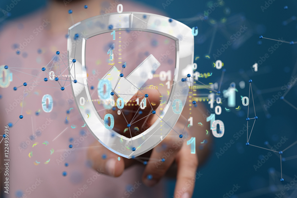 Poster Cybersecurity and information or network protection. Future technology web