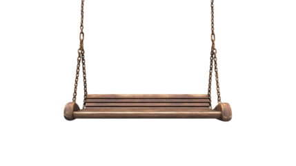 Wooden swing hanging with chains with transparent PNG background