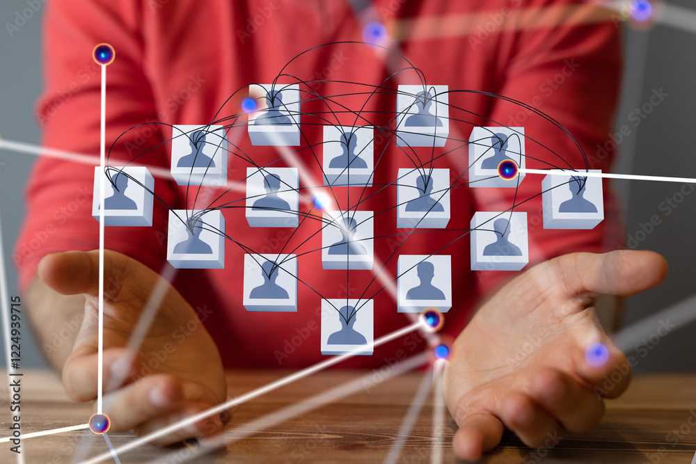 Aufkleber Global network. Blockchain. 3D illustration. Neural networks and artificial intelligence. Abstract