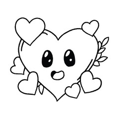 Love Valentine Days Heart Kawaii, Art Vector, hand drawn, hand drawing, vector, emoticon, icon, coloring, illustration