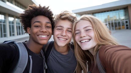 Obraz premium Academic Diversity: Students Eagerly Assemble on College Campus, Embarking on a New School Year