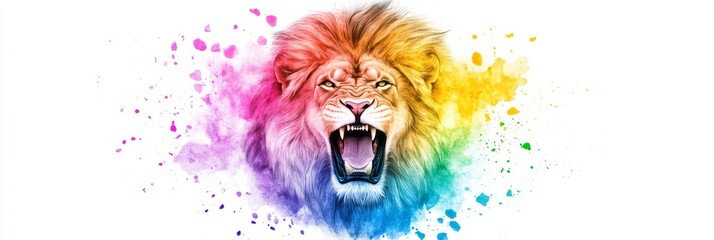 A Powerful Leo Lion Roaring in Vibrant Hues - Majestic lion, vibrant colors, powerful roar, symbol of strength, courage, leadership.