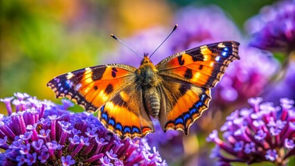 Fototapeta premium Small Tortoiseshell Butterfly on Purple Flower, Zurich, Switzerland - Urban Exploration Photography