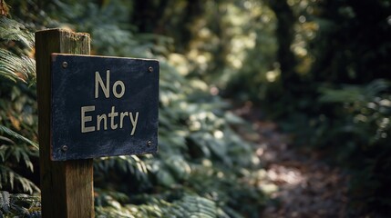 No Entry Sign Surrounded by Lush Greenery