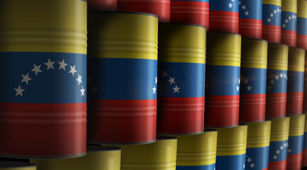 Venezuela oil crude petroleum fuel barrels in row