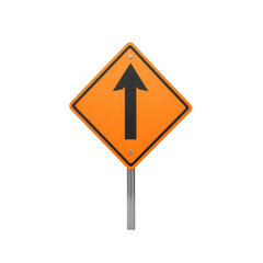 Bright orange road sign indicating straight direction for vehicles to follow.