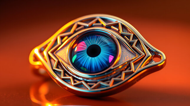 Close-up gold nazar amulet evil eye protection, mysticism, sight