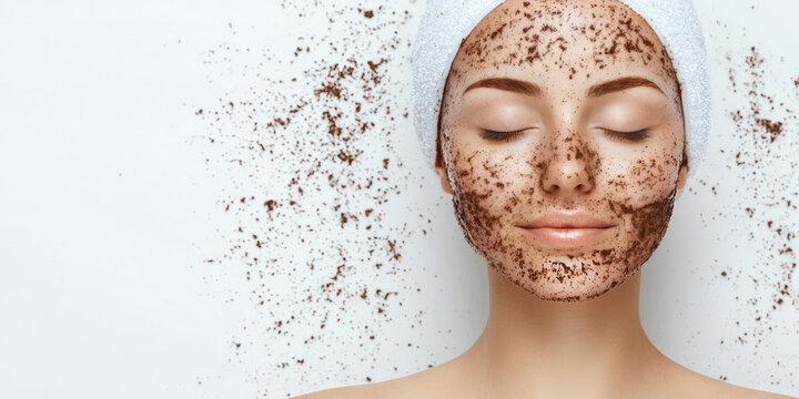 Female skin with coffee massage scrub applied. Cosmetology, Spa cosmetic products, beauty - Powered by Adobe