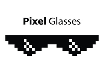Pixel glasses icon. Pixel sunglasses. Isolated meme template. Summer funny element. 