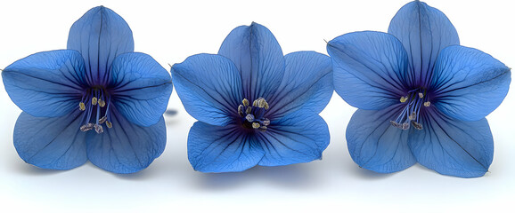 Three Light Blue Flowers on White Background