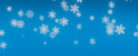 White Snowflakes Falling on Blue Background