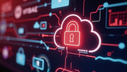 Firewall graphic displayed in cloud-based cybersecurity interface design