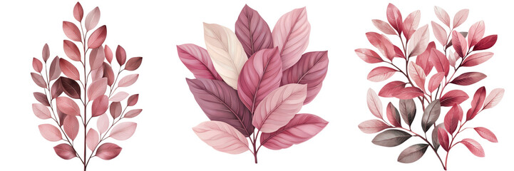 Obraz premium Elegant and Minimalist Arrangement of Autumn Botanical Foliage in Shades of Pink and Purple Natural Background with Delicate Leaves and Branches
