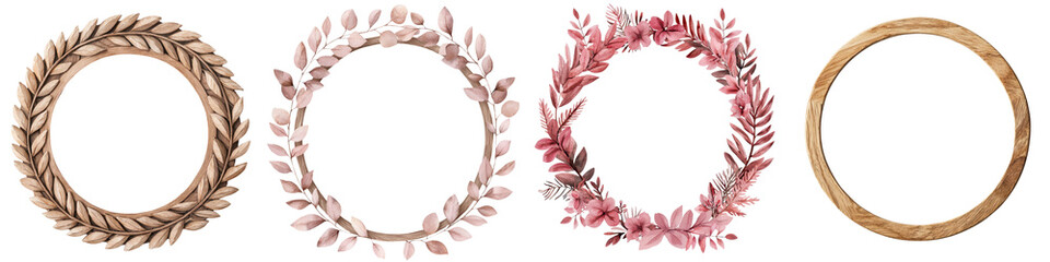 Obraz premium Elegant Autumn Leaf and Floral Wreath Decorative Frames on White Background