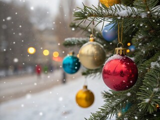 Fototapeta premium Sparkling Christmas Ornaments: Close-up Bokeh Festive Background