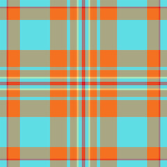 Vibrant turquoise, orange, and taupe plaid pattern.  Perfect for textile design, website backgrounds, or fashion projects.  This seamless texture offers a modern, cheerful aesthetic.
