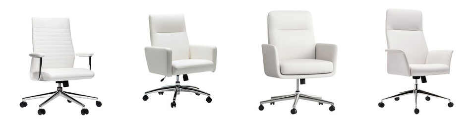 Fototapeta premium Stylish and Ergonomic White Leather Swivel Office Chairs Ideal for Corporate Workspace Executive Offices and Professional Business Environments