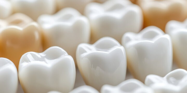 Teeth whitening sample colours, Shade Guide, white crown teeth close up with shade guide bleach color, dental care and stomatology, dentistry  - Powered by Adobe