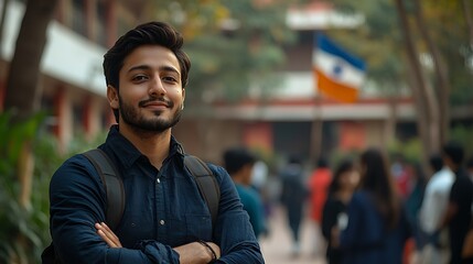 Fototapeta premium Confident Young Man College Student Portrait Outdoors