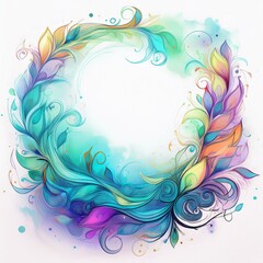 Abstract colorful swirling grunge illustration border frame with copy-space on white background