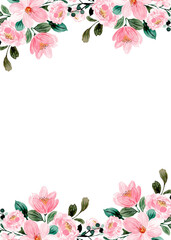Watercolor flowers background for design. Floral border frame card template.