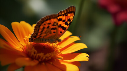 Beautiful Orange Butterfly on Bright Yellow Flower Garden Insect Nature Wildlife Photography Art    