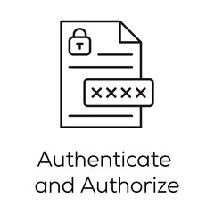 Authenticate and Authorize Icon – Representing Secure User Access Control and Permissions- Vector editable stroke Line icon 