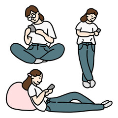 携帯を見る女性のイラスト素材